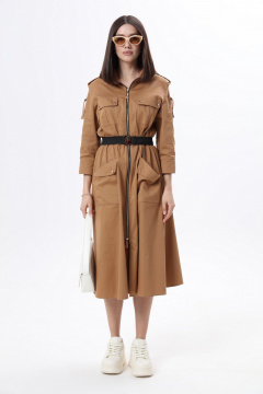 Длинное платье в стиле сафари с накладными карманами и съемным поясом LM М38 беж - фото 1