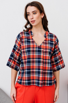 Круглогодичная элегантная блуза из текстиля с воротником-стойкой NikVa 481-3 клетка_мульти - фото 2