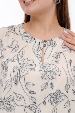 Блуза свободного силуэта из стрейч-шифона, бежевый, лето La rouge 6275 бежевый-(цветы) - фото 5