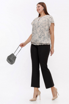 Блуза свободного силуэта из стрейч-шифона, бежевый, лето La rouge 6275 бежевый-(цветы) - фото 3