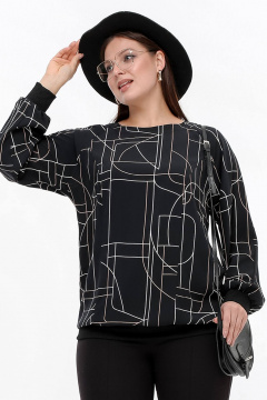 Блуза свободного силуэта из вискозы, черный, демисезон La rouge 6282 черный-(геометрия) - фото 1