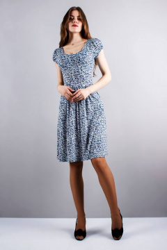 платье расклешенное с поясом и карманами Mita ЖМ721 белый+синий - фото 2