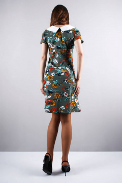 платье заниженной талии с белым воротником Mita ЖМ820 зеленый+цветы - фото 3
