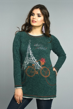 Длинный джемпер из трикотажа с карманами и контрастной отделкой Таир-Гранд 62288 изумруд - фото 1