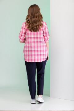 Летняя розовая блузка из текстиля с коротким рукавом на пуговицах Angelina & Сo 381 розовый - фото 4