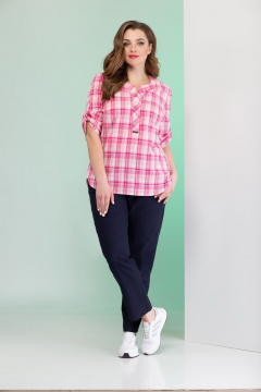 Летняя розовая блузка из текстиля с коротким рукавом на пуговицах Angelina & Сo 381 розовый - фото 3