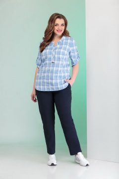 Голубая блузка из хлопка с воротом и рукавом 3/4 Angelina & Сo 382 голубой - фото 4