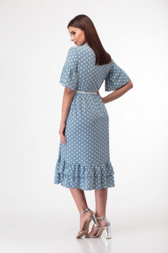 Платье с горошковым принтом и отрезной талией из хлопка Anelli 713 бирюза - фото 2