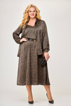 Зимнее пальто из искусственного меха на каждый день Swallow 601 шоколадный_ирбис - фото 1