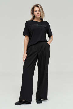 Стильная футболка со стразами из трикотажа для ежедневных образов GRATTO 4364 черный_полоска - фото 2