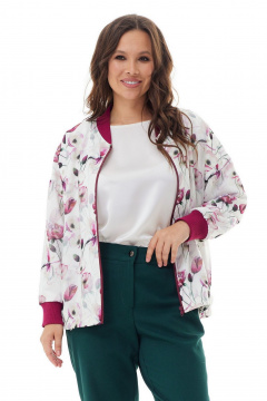 Бомбер свободного кроя из трикотажа и шифона Магия моды 2301 белый-бордо_цветы - фото 3