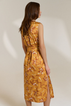 Желтое приталенное платье с съемным поясом и разрезами DILIA 0827 мультидизайн - фото 3