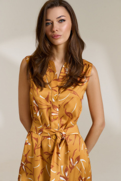 Желтое приталенное платье с съемным поясом и разрезами DILIA 0827 мультидизайн - фото 4