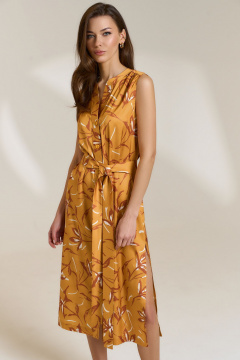 Желтое приталенное платье с съемным поясом и разрезами DILIA 0827 мультидизайн - фото 2