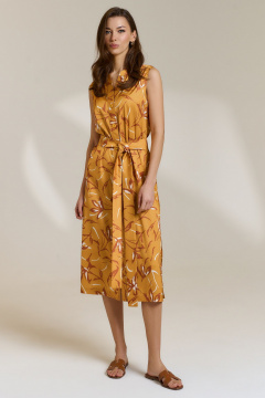 Желтое приталенное платье с съемным поясом и разрезами DILIA 0827 мультидизайн - фото 1