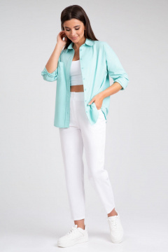 Бирюзовая блузка-рубашка с застежкой на пуговицы IVARI 404/1 лазурный - фото 4