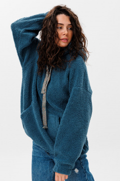 Худи oversize из трикотажа «барашек» с объемным капюшоном HIT 0220 синий - фото 1