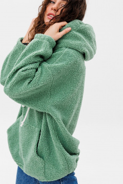 Зеленое худи oversize с капюшоном и карманом-кенгуру HIT 0220 зеленый - фото 3