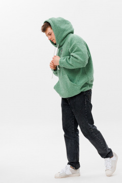 Худи oversize из трикотажа «барашек» с резинкой на манжетах HIT 0220м зеленый - фото 4
