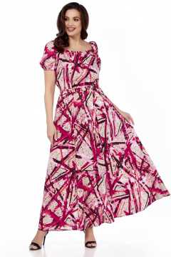 Длинное летнее платье с принтом, с резинкой и карманами LaKona 11522 малиновый - фото 1