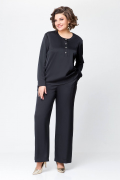 Костюм из сатина с блузой и брюками прямого силуэта Swallow 708 черный - фото 3