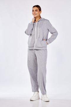 Демисезонный трикотажный комплект: худи и брюки свободного кроя Диомант 1949 серый - фото 1