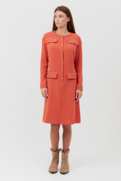 Платье оранжевое из текстиля с разрезами и рукавом 3/4 Condra 4377 терракотовый - фото 3
