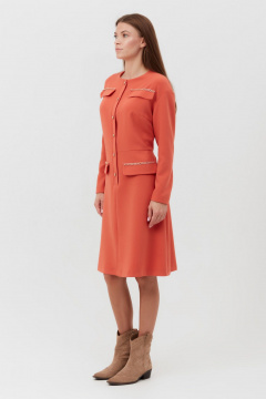 Платье оранжевое из текстиля с разрезами и рукавом 3/4 Condra 4377 терракотовый - фото 2