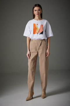 Брюки с поясом и карманами из текстиля для делового образа N.O.W. 1407 - фото 1