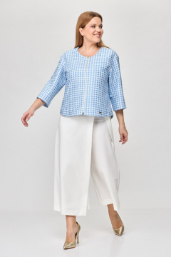 Бежево-голубой комплект из жакета и брюки-кюлоты Michel chic 1335/1 голубой,белый - фото 3