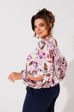 Розовая блуза с разрезами на руках и эластичной резинкой Anelli 1355 цветы - фото 2
