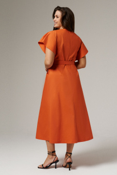 Платье приталенное с поясом и карманами Панда 143683w оранжевый - фото 2