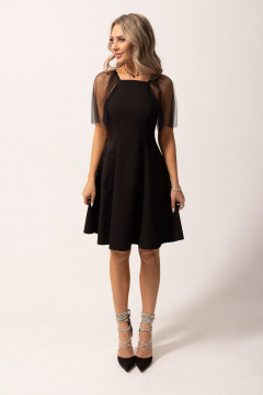 Платье черное с рельефами и реглан-рюшами для повседневных мероприятий Golden Valley 4976 черный - фото 1