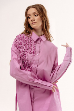 Лиловая оверсайз рубашка с рюшами и кокеткой FLAIM 1045 лиловый - фото 1