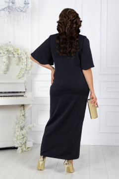 Платье из сатина с складками и разрезом макси, крылья на запах Ninele 7441 синий - фото 2