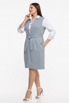 Деловой демисезонный приталенный сарафан из текстиля Avila 0833 серый - фото 3