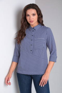 Свободная синяя блузка из вискозы с накладными карманами Modema м.726/2 - фото 2