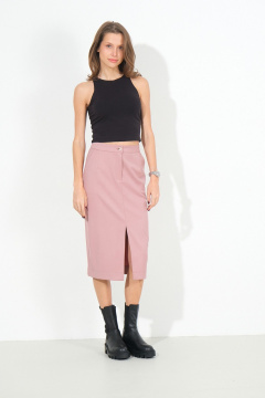 Юбка миди с разрезом и накладными карманами из ткани Luitui R2045 розовый - фото 2