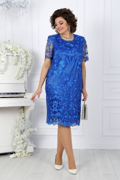 Платье футляр с кружевом и атласом, нарядное Ninele 7231 василек - фото 5