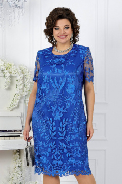 Платье футляр с кружевом и атласом, нарядное Ninele 7231 василек - фото 2