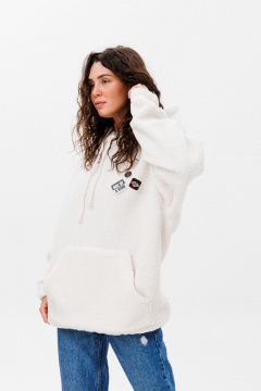 Oversize трикотажное худи с капюшоном и карманом кенгуру HIT 0220 белый - фото 1