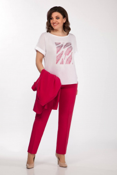 Деловой комплект блуза, брюки и жакет из текста Ольга Стиль С-656 фуксия - фото 2