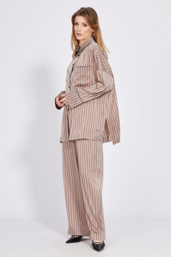 Бежевый комплект из атласа: блуза и прямые брюки EOLA 2594 бежевый_принт - фото 5