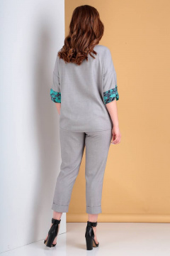 Летний женский комплект из блузы и брюк с резинкой Liona Style 752 серый/бирюза - фото 3