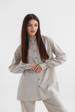 Леновая рубашка на пуговицах с накладными карманами SK Brand SK7143 серо-бежевый - фото 3