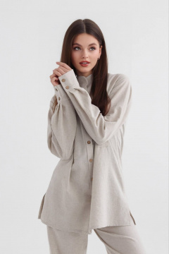 Леновая рубашка на пуговицах с накладными карманами SK Brand SK7143 серо-бежевый - фото 1