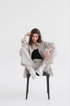 Леневые брюки с эластичной резинкой для летней повседневности SK Brand SK7145 серо-бежевый - фото 3