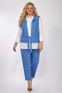 Трехпредметный костюм с жилетом, блузой и зауженными брюками Grace for you 303 голубой - фото 1