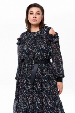 Длинное платье из шифона с воланом и регулятором длины KaVaRi 1067 черный - фото 3