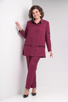 Элегантный костюм: рубашка и брюки из яркой ткани «барби» Tensi 370 винный - фото 1